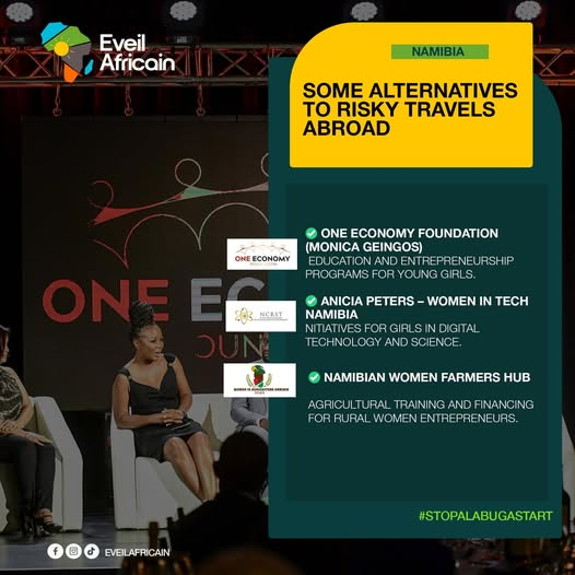 Eveil_africain's tweet photo. 𝐍𝐚𝐦𝐢𝐛𝐢𝐚 - 𝐘𝐨𝐮𝐫 𝐭𝐚𝐥𝐞𝐧𝐭 𝐝𝐞𝐬𝐞𝐫𝐯𝐞𝐬 𝐛𝐞𝐭𝐭𝐞𝐫 𝐭𝐡𝐚𝐧 𝐚 𝐟𝐚𝐤𝐞 𝐜𝐨𝐧𝐭𝐫𝐚𝐜𝐭 𝐚𝐛𝐫𝐨𝐚𝐝.

Some job promises are traps that trap young girls far from their families, without pay or freedom.

𝐒𝐚𝐟𝐞 𝐚𝐥𝐭𝐞𝐫𝐧𝐚𝐭𝐢𝐯𝐞𝐬 𝐢𝐧 𝐍𝐚𝐦𝐢𝐛𝐢𝐚:
- One Economy Foundation (Monica Geingos) – Education and entrepreneurship programs for young girls.
- Anicia Peters – Women in Tech Namibia – Initiatives for girls in digital technology and science.
- Namibian Women Farmers Hub – Agricultural training and financing for rural women entrepreneurs.

Beware of deceptive travel. Real opportunities exist here, within reach.