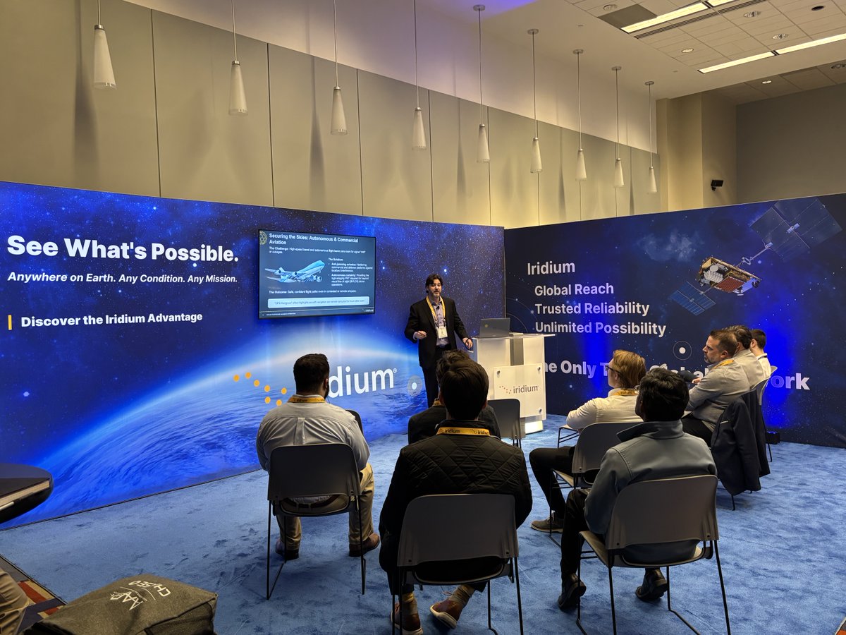 IridiumComm's tweet image. From Iridium #PNT to #PTT, our team members presented exciting new developments and use cases during #SATShow 🛰️ 

#ICYMI, visit our meeting room 143AB to connect with our team &amp;amp; learn more → bit.ly/4b1SxKj @SATELLITEDC
