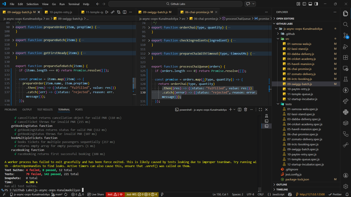 Kunalmadoliya's tweet photo. Completed 8 question on JS Async + OOP today 🚀

What I worked on:

• prototype &amp; bind
• extends, super, static
• private fields (#)
• Promise.all, race, allSettled
• promise chaining

Brain now braining 🤯

#chaicode #JavaScript #AsyncJS #WebDev #100DaysOfCode #CodingJourne https://t.co/QHt5YpJHmP