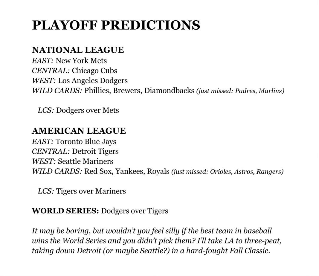 BenRemis's tweet photo. Check out this morning’s preview for Power Rankings and detailed explanations for these 100% accurate 2026 predictions! #OpeningDay https://t.co/AOhNjmln2O