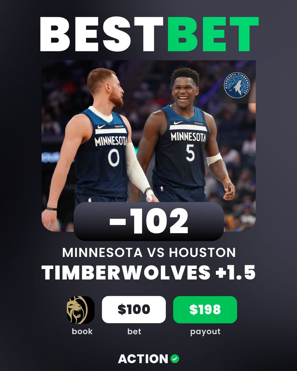 ActionNetworkHQ's tweet photo. 🏀MINNESOTA VS HOUSTON BEST BET

🐺TIMBERWOLVES +1.5
👇 Add directly to your betslip
https://t.co/kAxVebLbPK

"Anthony Edwards remains sidelined for the Timberwolves tonight, which is obviously a huge deal for Minnesota.

Do you want to know what else is a huge deal? The Rockets have not covered the spread in a single game in the month of March.

Houston is also 24th in ATS differential against top-10 point differential teams, while the Wolves are +1.8.

The Timberwolves get to be the scrappy underdogs in a must-win spot without their best player tonight — but with a favorable matchup.

Minnesota is a pure three-point shooting team — and without Edwards, the Wolves can still get to those shots, especially whenever Naz Reid is on the floor for them.

The Rockets will have to choose between putting Alperen Sengun on Reid and having Jabari Smith guard Julius Randle, or putting Sengun on Randle and getting stretched out.

Either way, those two guys will have plenty of chances to hit threes in this game." @HPbasketball