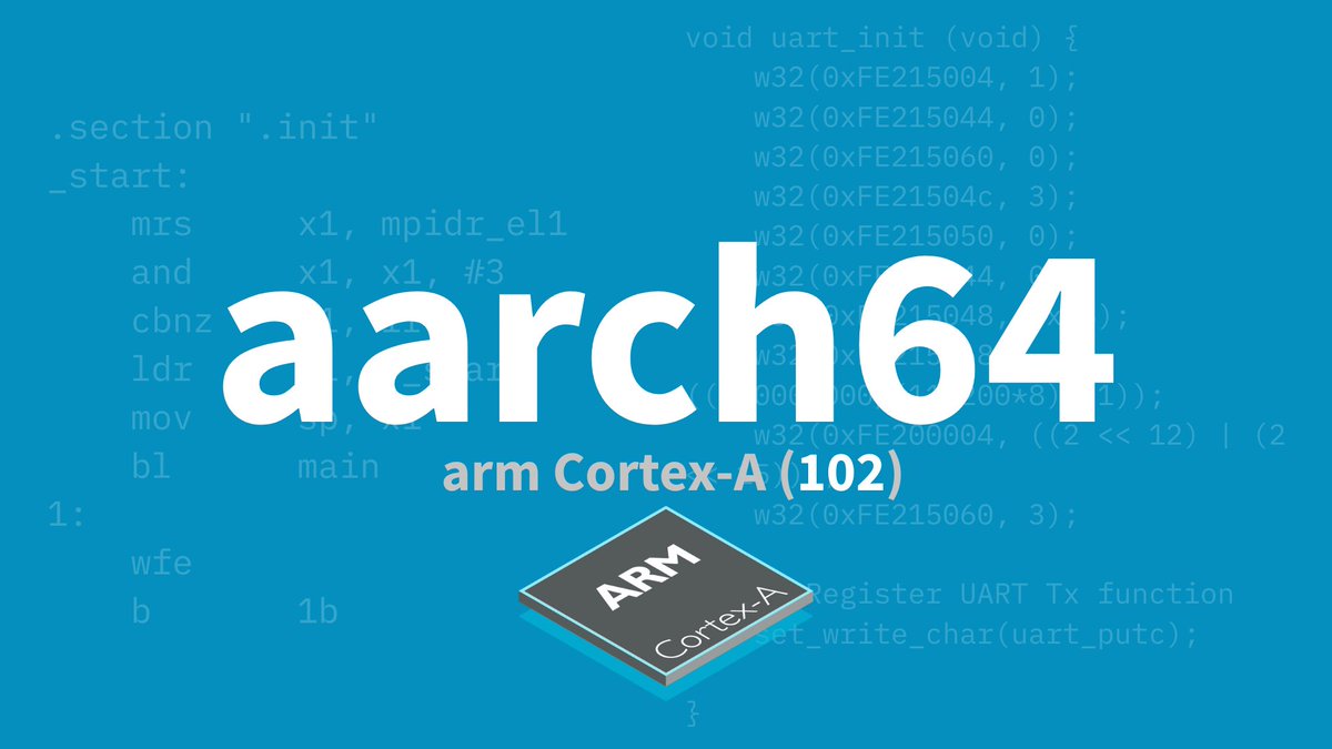 _streetdogg's tweet photo. Baremetal Programming and Debugging.

https://t.co/mCTEUvoPBL

Get a deeper insight into the ARM 64 Bit CPUs by booting and programming the aarch64 based Cortex-A72 on the Raspberry-Pi4B - from scratch!

You will code both in Assembly and C to get the CPU to print ‘Hello, World!’ on the UART. There will be no IDE used. 

Everything right from the Linker script to the Makefile for the automation will be written from scratch.

Assumes no prior knowledge. Recommended for anyone wanting to understand how a application grade CPU boots from scratch.
