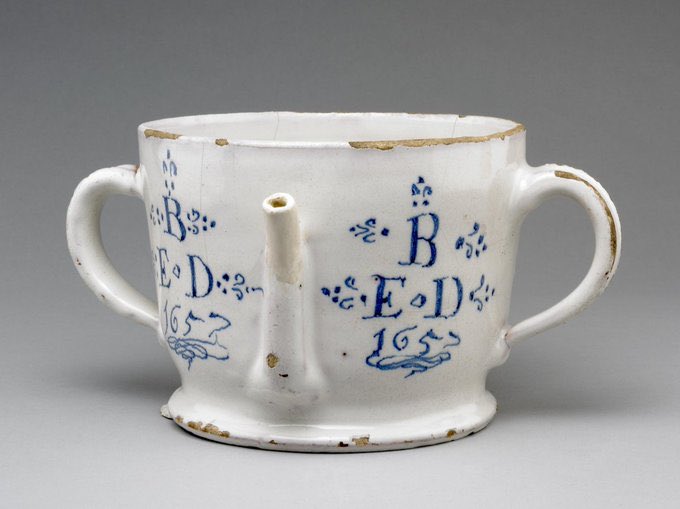 jdmccafferty's tweet image. Posset pot, made in #Southwark, 1657  with intials ' B. E. D.'  (British Museum)