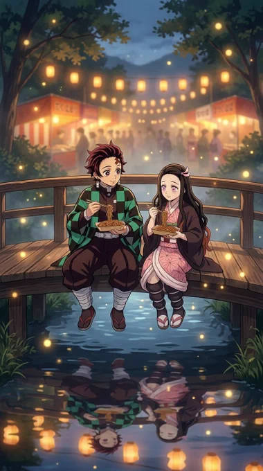 Tanjiro and human nezuko go to a festival Make ur own whatifs come true with link in bio!