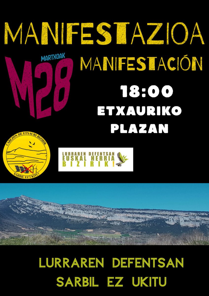 ahtgelditu's tweet photo. ‼️ORAIN INOIZ BAINO GEHIAGO, SARBIL DEFENDA DEZAGUN‼️

📣 *57 kolektibok* martxoak 28ko  manifestaziorako atxikimendua eman digute. 
Animatu etortzera larunbatean!
Eskerrik asko guztiei!

LURRAREN DEFENTSAN SARBIL EZ IKUTU! https://t.co/OjeDVHduQz