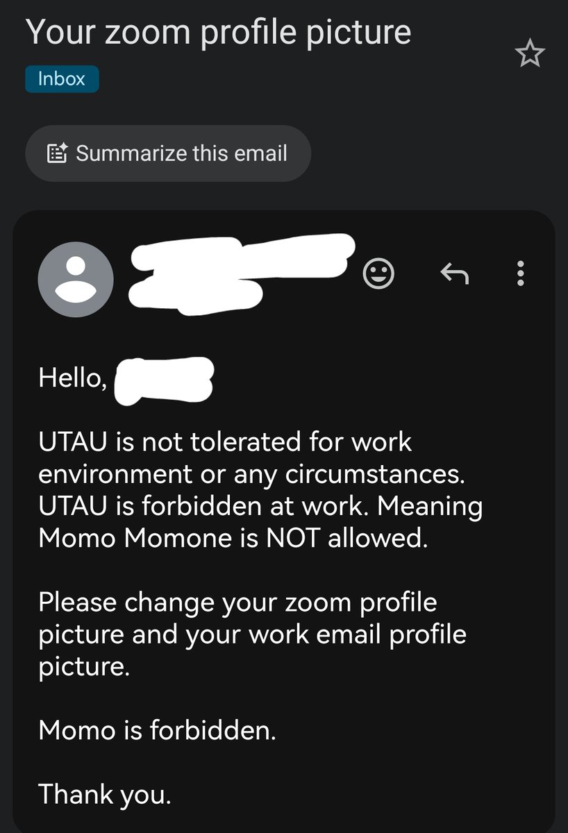 got this email from my part-time job, what did Momo do to this guy?? 😭