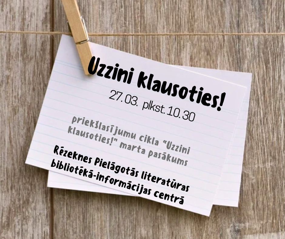 Klāt marta priekšlasījumu pasākums “Uzzini klausoties!”. Priekšlasījumu cikla “Uzzini klausoties!” ietvaros bibliotēka vienu reizi mēnesī piedāvā  pasākumu, kurā apmeklētājiem ar lasīšanas grūtībām priekšā tiek lasītas aktuālākās un interesantākās publikācijas.