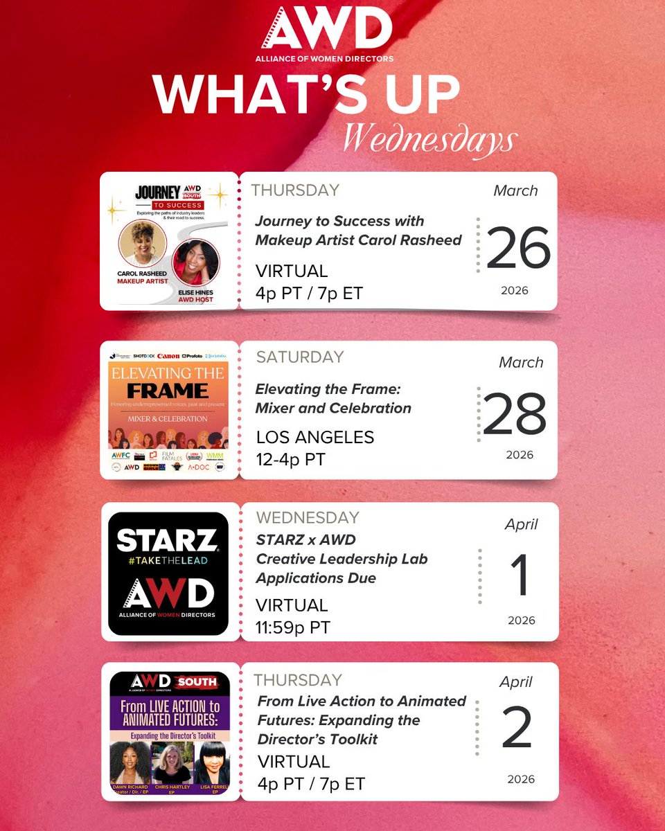 AWD_Directors's tweet image. So many exciting events coming up! RSVP through the AWD calendar.

#representationmatters #strongertogether #directors #filmmaking #AWD