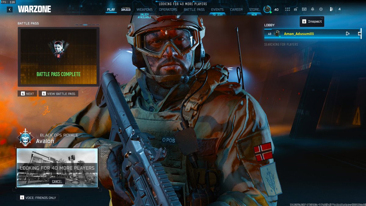 AmanAdusumilli's tweet photo. Hey @CallofDuty @CallofDutyCM @CODUpdates,

While searching for a Black Ops Royale match, it gets stuck in "Looking for 40 more players." Not sure if it's a client or server-side issue; it seems to be an issue on SEA, while other regions seem fine when connected via ExitLag. https://t.co/rlhoXsmUjc