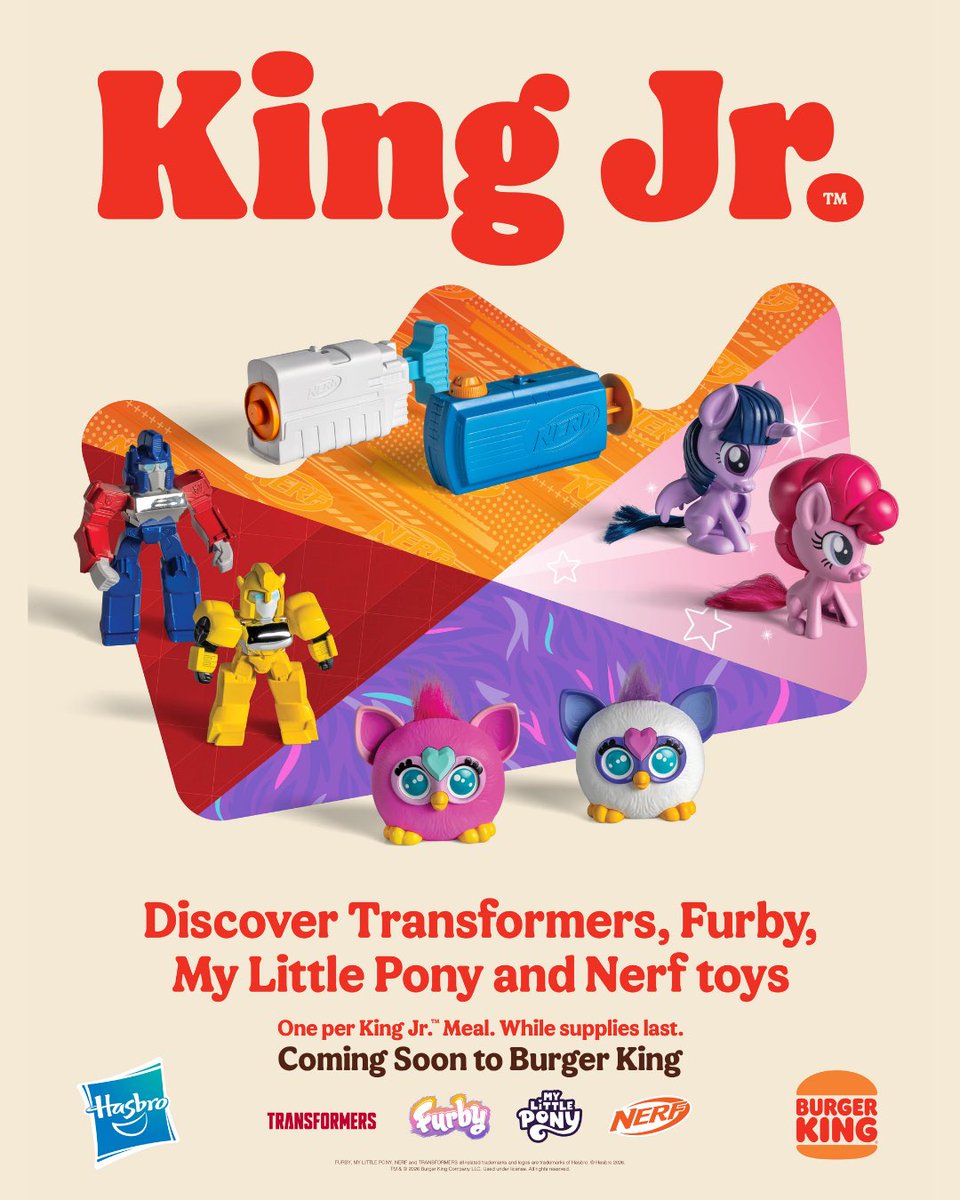 bkjamaica's tweet image. Something cute is loading… 👀⏳

Your next King Jr. era is about to go crazy 🤖🦄🎯 Think Transformers, Furby, My Little Pony &amp;amp; NERF.

Stay locked in… you’ll want first pick 🔥🍔

#BKJamaica #HaveItYourWay #ComingSoon