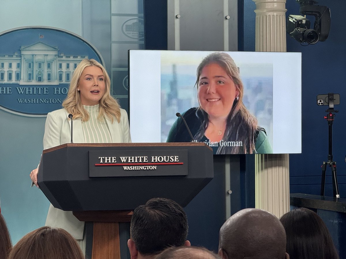 At WH briefing, @PressSec shows photo of 18-year-old college student Sheridan  Gorman who was murdered by a Venezuelan migrant in Chicago last week. Her  family has criticized the policies that allowed him