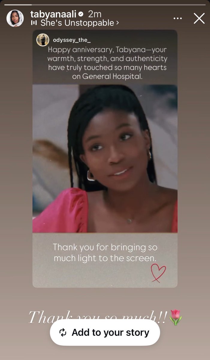 I’m speechless! She reposted my IG story! 🩷

#Tabyversary #GH #TabyanaAli #TrinaRobinson