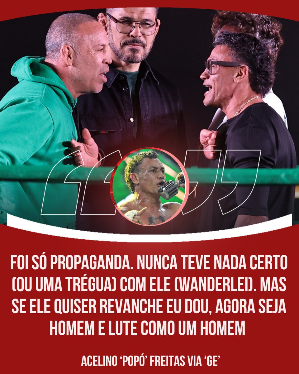 AgFight's tweet photo. REVANCHE À VISTA?👀

Após pararem o mundo das lutas em 2025, Acelino Freitas e Wanderlei Silva podem se reencontrar.

Meses após o duelo no boxe que terminou em briga generalizada, Popó abriu as portas para revanche com o Cachorro Louco.🔥

#Popó #Wanderlei #Rivalidade #Revanche https://t.co/MTLCrBfy1S