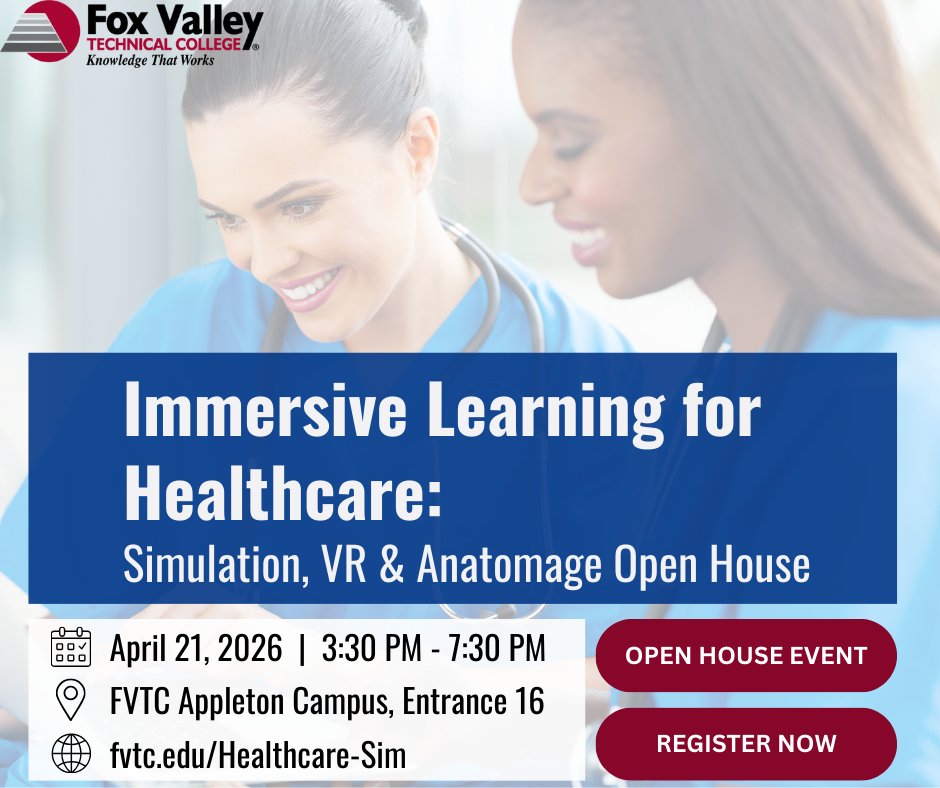 FVTCBIS's tweet image. Experience the future of healthcare training.

Join FVTC’s Healthcare Innovation Open House:
✔ Simulation Center
✔ VR dementia training
✔ Anatomage Table

Discover tools to strengthen skills &amp;amp; onboarding.

#HealthcareInnovation #WorkforceDevelopment #FVTCBIS