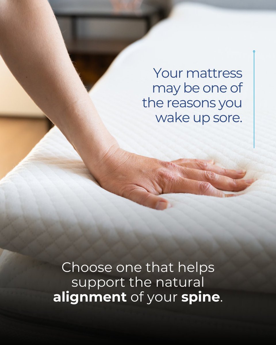 JDchiro's tweet image. Waking up sore every morning is not normal.
Your mattress might be putting your spine out of alignment all night.

If your back feels worse when you wake up,
this could be why.

Your spine needs support, not just comfort.

#backpain #spinehealth #sleepbetter #morningpain