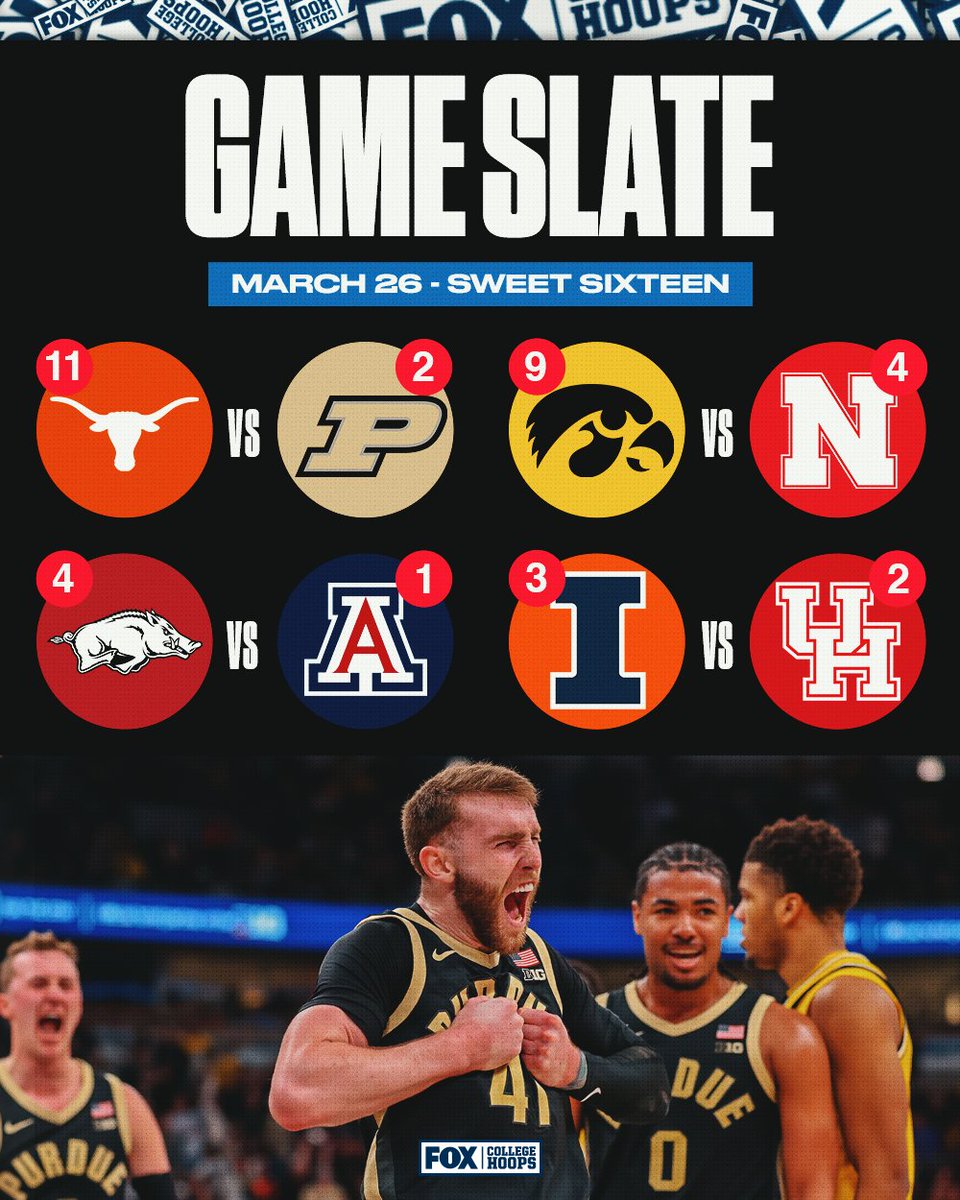 CBBonFOX's tweet image. SWEET 16 IS HERE 🔥

Who’s punching the first tickets to the Elite Eight?