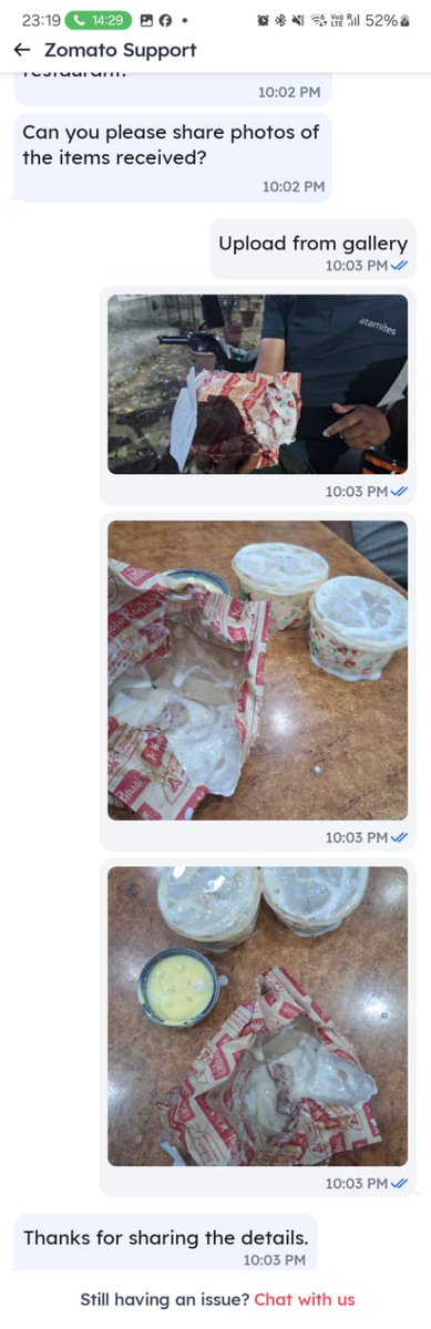 imBunty575's tweet photo. Hey @zomato the food item ordered by my friend is spilled all over the package inside the bag of the delivery agent itself. But, when contacting the customer support, your chatbot thinks that the evidence is not conclusive. Please take necessary actions.

Order ID: 7931144326 https://t.co/B6r3UYtovA