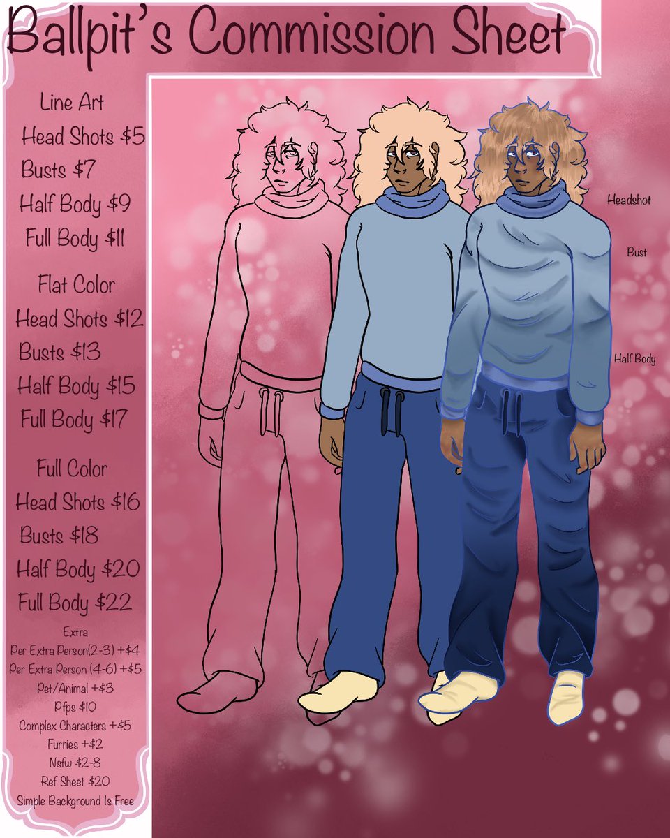 Ball_piit's tweet photo. Commission info again!
I’m in desperate need for money and will draw literally anything.
I’m super friendly and easy to work with! I don’t my mind making adjustments until it’s just right!
#smallartist #commissions #artist https://t.co/Iz3oo5kZJU
