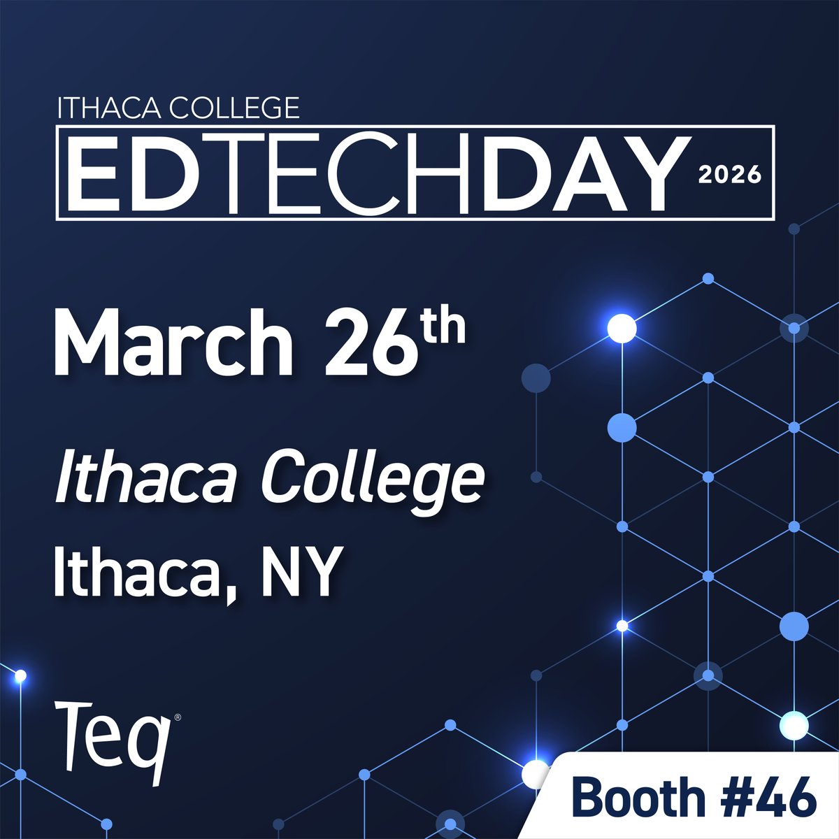 TeqProducts's tweet photo. We're upstate bound! Teq's heading to Ithaca College on March 26th for Educational Technology Day 2026! Stop by booth #46 to see all the latest products, demos, and more! Learn more: https://t.co/PbGXopmuS7 #EdTechDay #techconference #edtech #edchat @IthacaCollege https://t.co/ozCAL6VTLT