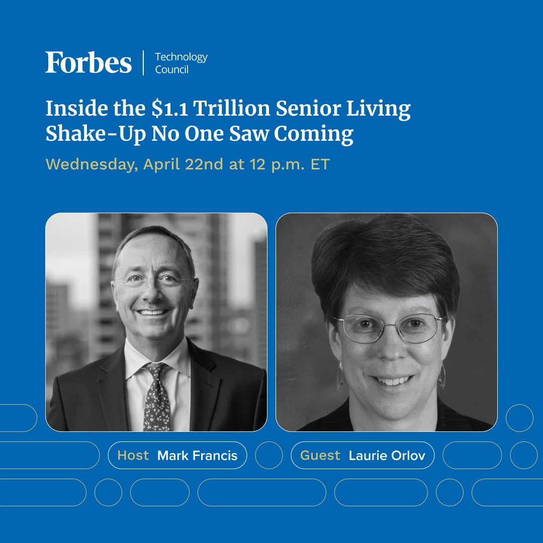 m_francis's tweet image. Less than one month away! 📆I am looking forward to this conversation with leading industry analyst, Laurie Orlov! 🎙️#agetech #seniorliving #aging @ForbesCouncils @ForbesTechCncl @AgingTech @CaregiverZone