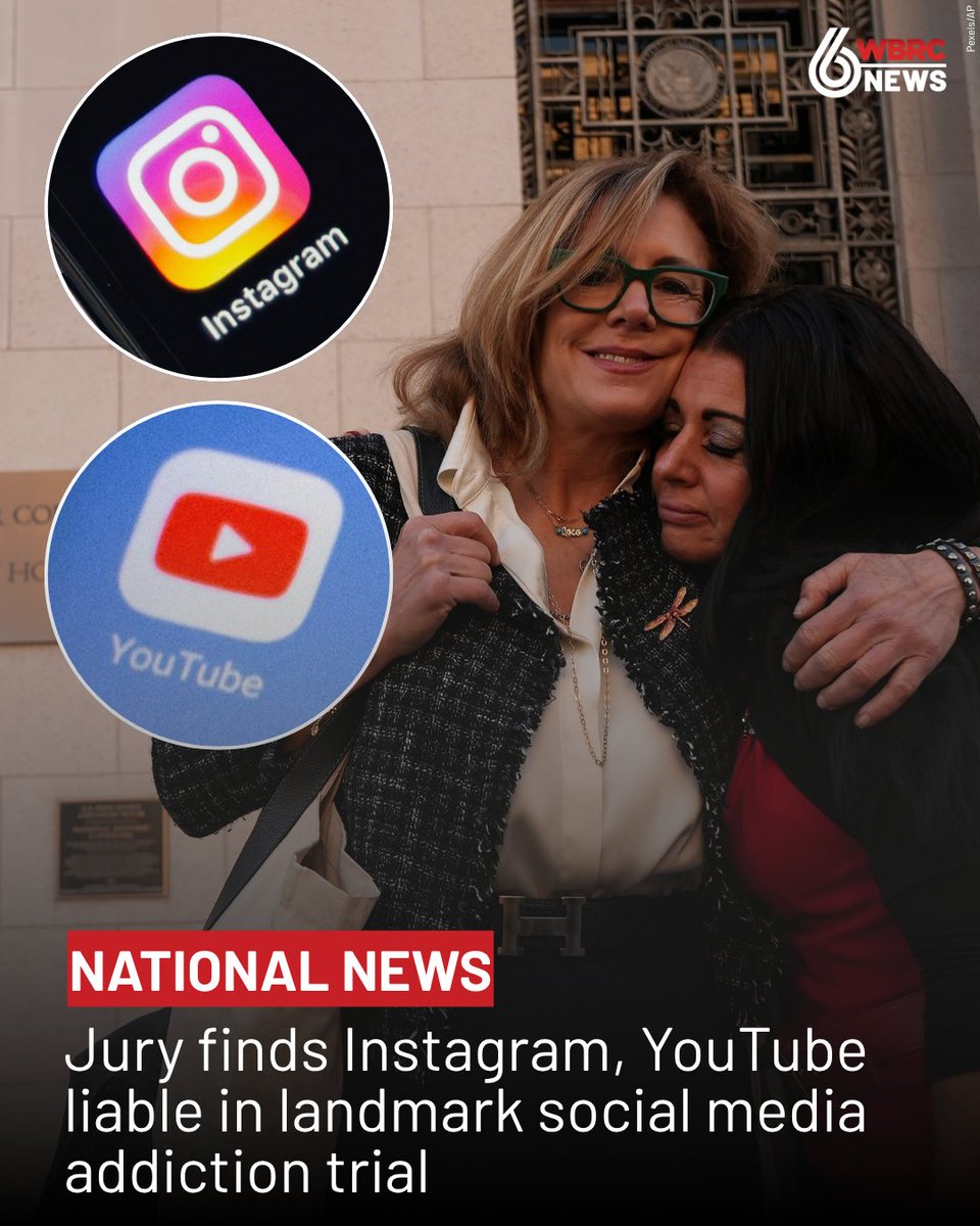 After more than 40 hours of deliberation across nine days, California jurors decided Meta and YouTube were negligent in the design or operation of their platforms.
wbrc.com/2026/03/25/jur…