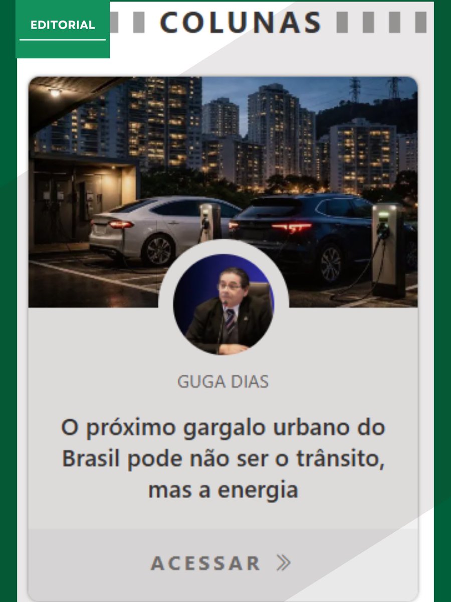 augustodias's tweet photo. O próximo gargalo urbano do Brasil pode não ser o trânsito, mas a energia.

O problema é que a infraestrutura, os condomínios, a rede e as regras de uso ainda correm atrás.

No novo artigo na Folha de Florianópolis, proponho essa reflexão.

https://t.co/EH7NJYOD4P https://t.co/wKB1lG6qQw