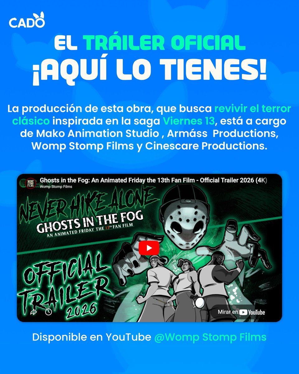 somos_cado's tweet image. ✨¡Viernes 13 llega a la animación!🪓 

🩸Un cortometraje animado que revive el terror clásico en un mundo frío y sombrío

⭐Puedes conocer el tráiler oficial en YouTube y apoyar a este gran proyecto🪓

💬 Coméntanos: ¿Qué te pareció el tráiler?

#SomosCADO #Animación #Viernes13