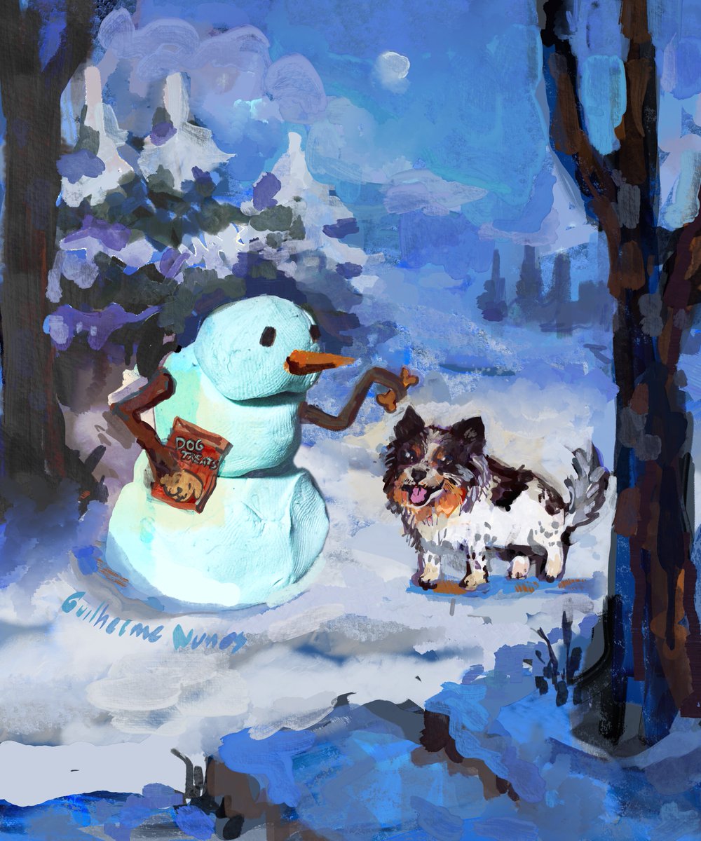 A cute puppy who loves snow has made a new friend and will receive dog treats!