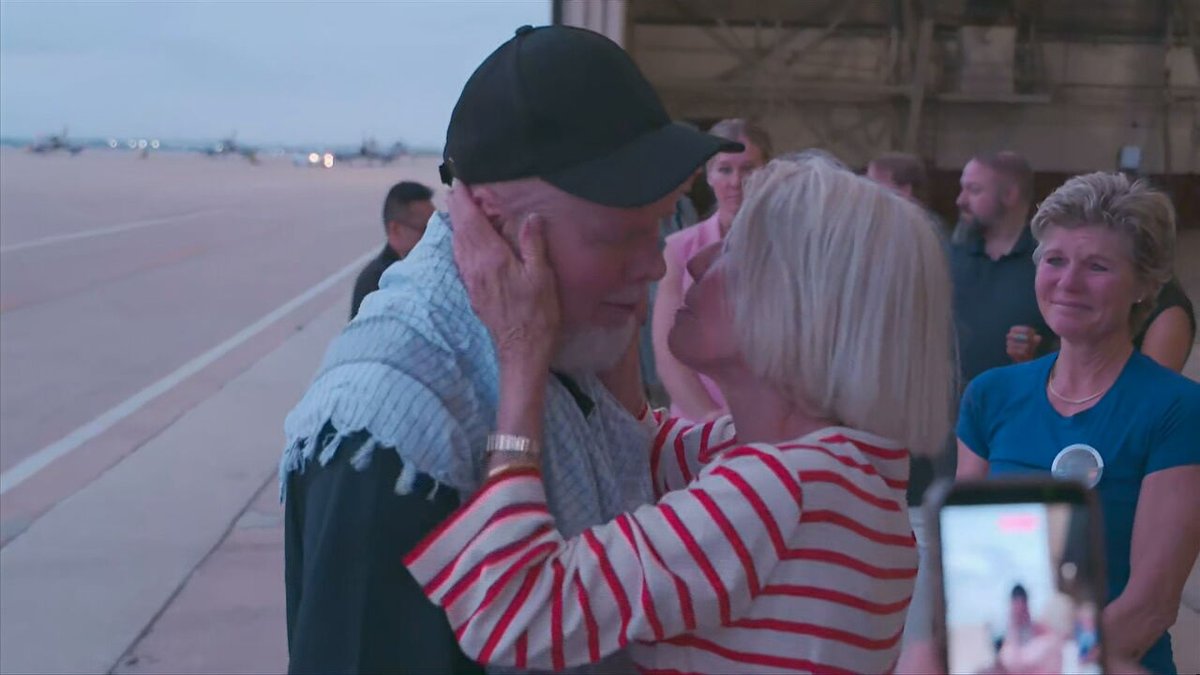 News4SA's tweet image. PHOTOS: American Dennis Coyle released by Taliban, arrived in San Antonio this morning, all smiles as he exited the private plane to reunite with family. bit.ly/3NMRKoV