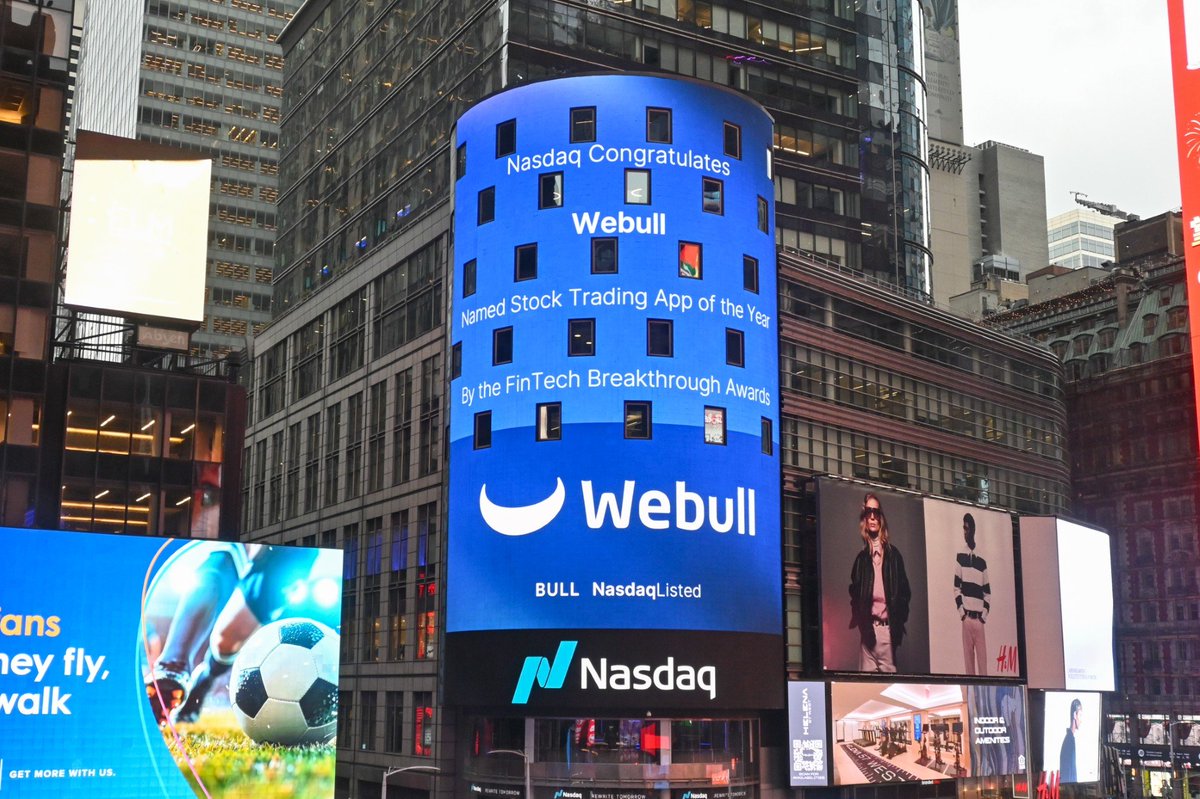 WebullGlobal's tweet photo. From the app to the tower! Thank you @Nasdaq and @FinTech_Awards for the recognition.

Webull Financial LLC, Member SIPC, FINRA. Investing involves risk. More info at https://t.co/ohDn4qpJNY https://t.co/fFznqH0LkQ