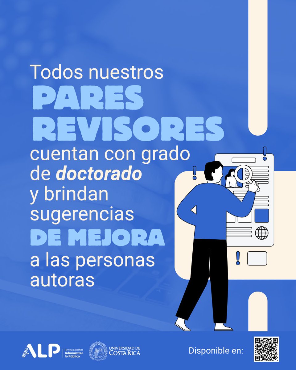 RevistaALP's tweet photo. ¿Sabía que todos nuestros pares revisores cuentan con grado de doctorado? Esto mejora la calidad de los artículos publicados porque las personas autoras reciben sugerencias de mejora que ayudan a fortalecer sus ideas #RigorCientífico @CICAPUCR https://t.co/2PV68VCi7e
