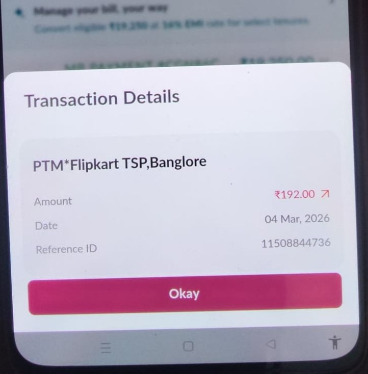 vinitran's tweet photo. @AxisBank 
Dear Axis Bank, I tried to contact flipkart about the 192 rupees charges on 4th March, reference ID 11508844736. @flipkartsupport says  to contact the bank about this charge. Could you please enlighten me on this? https://t.co/piT0MY9xty