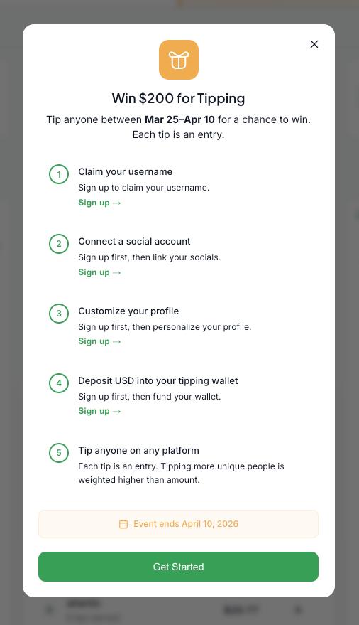 BuildWithGrove's tweet photo. NEW $200 giveaway is live right now.

Tip anyone on Grove between now and April 10. 

Every tip is an entry. Tipping more unique people is weighted higher than big amounts.

Sign up, connect your socials, fund your wallet, start tipping. https://t.co/5wihmR6FKX