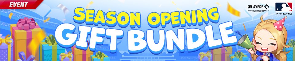 mlb9i's tweet photo. Hey Everyone,

To celebrate the start of the 2026 season, we’ve prepared a special gift just for you.

This gift bundle is available to all users and can be claimed for free during the event period, so be sure to log in and collect your reward!

■ Gift Claim Period
- Mar. 25, 11:00 PM – Apr. 30, 10:59 AM EDT

■ Gift Contents

■ How to Claim the Gift
- Top right corner of the Main Screen > Event > Tap Opening Day Gift Bundle
- Bottom center of the Main Screen > Best Items > Tap Opening Day Gift Bundle
- Bottom center of the Main Screen > Tap the Opening Day Gift Bundle image

We’ll continue to do our best to bring you even more exciting and rewarding events in MLB 9 Innings 26.

Thank you.