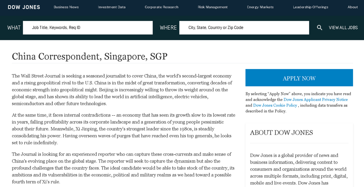 beijingboyce's tweet photo. China Journalism Jobs

The Wall Street Journal seeks a China correspondent -- based in Singapore -- "to capture the dynamism but also the profound challenges that the country faces."

https://t.co/2rnOPonGcv https://t.co/Pi8Snt5daK