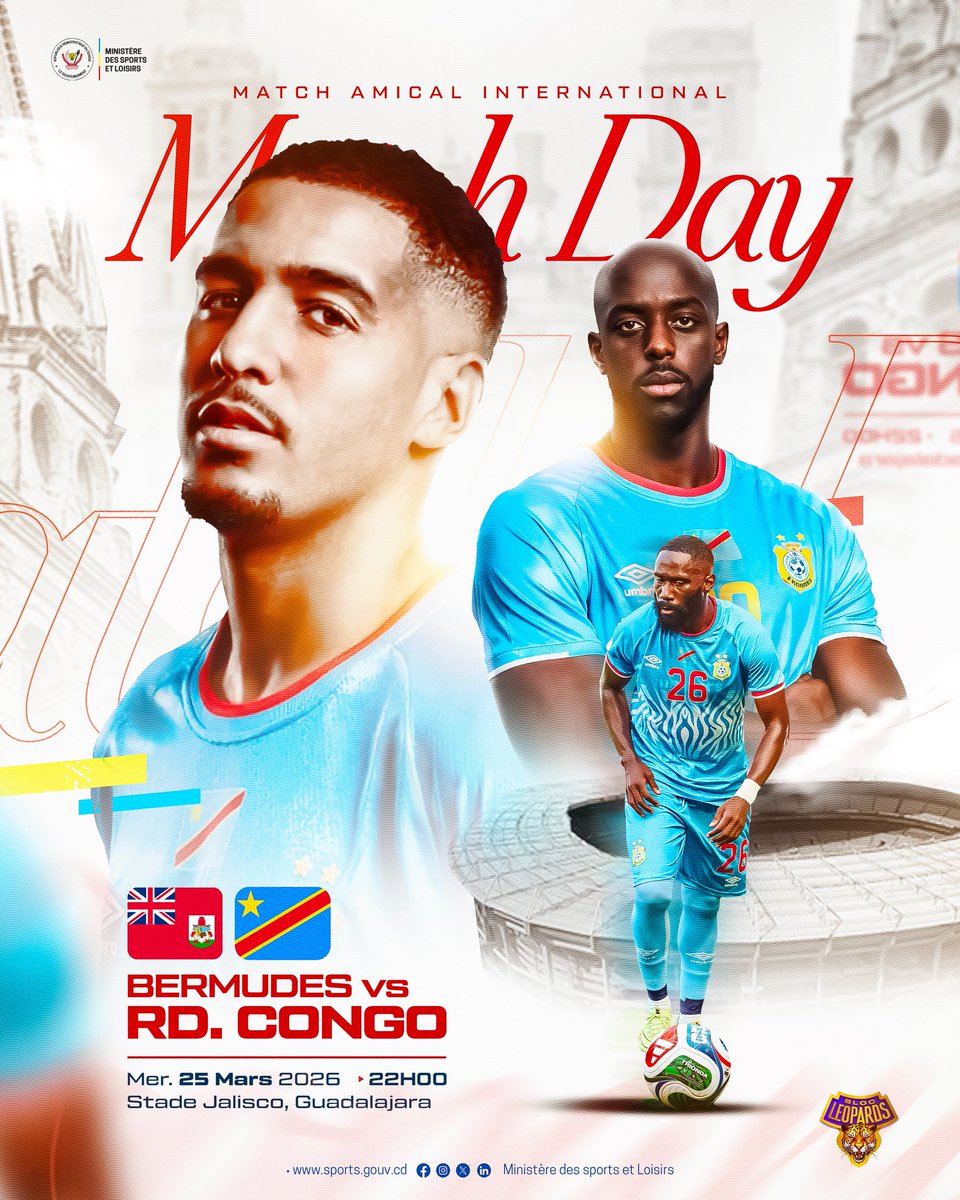 L’ÉCHAUFFEMENT FINAL AVANT L’HISTOIRE ! 🇨🇩🔥

Actuellement à Guadalajara, nos Léopards affrontent les Bermudes pour un match amical aujourd’hui 25 mars à 22h00 heure de Kinshasa. 

Quel est votre pronostic pour ce match? 🐆👇

#BlocLeopards #RDC #Worldcup