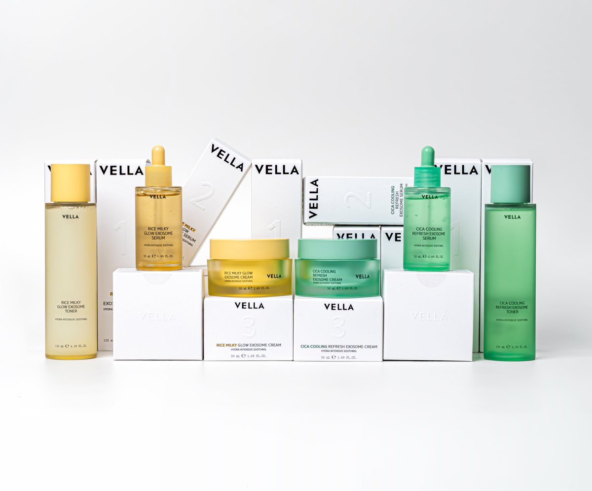 vella_JAPAN's tweet photo. 新作🇰🇷✨
VELLA エクソソームライン(トナー,アンプル,クリーム)
＼発売前の先行体験モニター募集／

💛ライス：透明感・ツヤケア
💚シカ：鎮静・ゆらぎ肌ケア

Qoo10発売前にいち早く試せるチャンス✨
抽選で計10名様に🎁

【応募方法】
フォロー＆いいね＆RT
この投稿にコメントで当選率UP✨

【締切】
3月31日23:59まで

#VELLA #韓国コスメ #Qoo10 #スキンケア #エクソソーム #シカ #鎮静ケア #トーンアップ #新発売 #レビューイベント #プレゼント企画