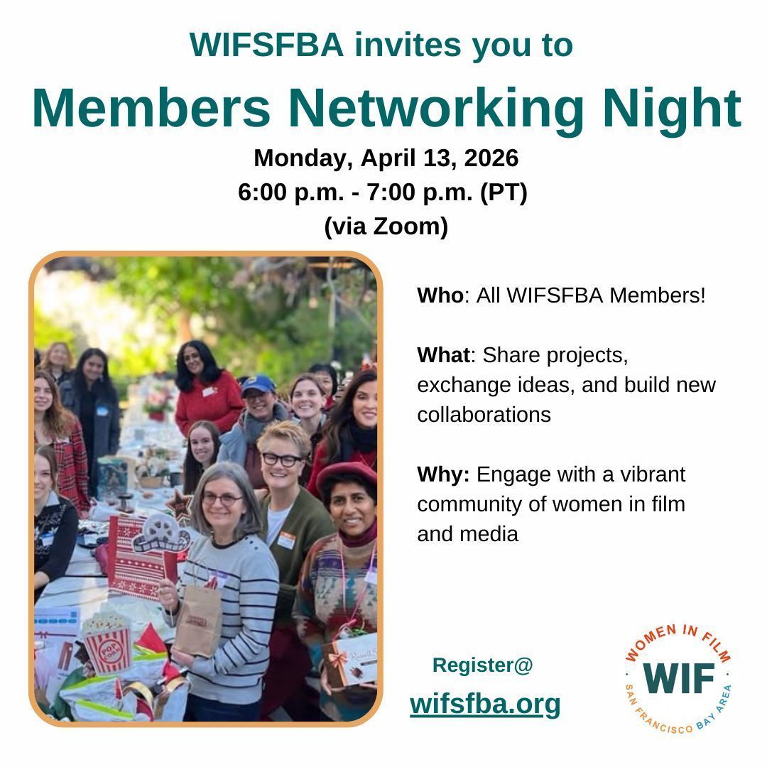 wifsfba's tweet photo. Calling all registered WIFSFBA members—it's time for Virtual Networking Night!!

When: April 13, 2026
Time: 6PM PDT
Register at https://t.co/hebo2nFb8N 

#WIFSFBA
#WomenInFilm
#FilmmakerNetworking
#CreativeConnections
#VirtualNetworking https://t.co/Go1FVsjRr5