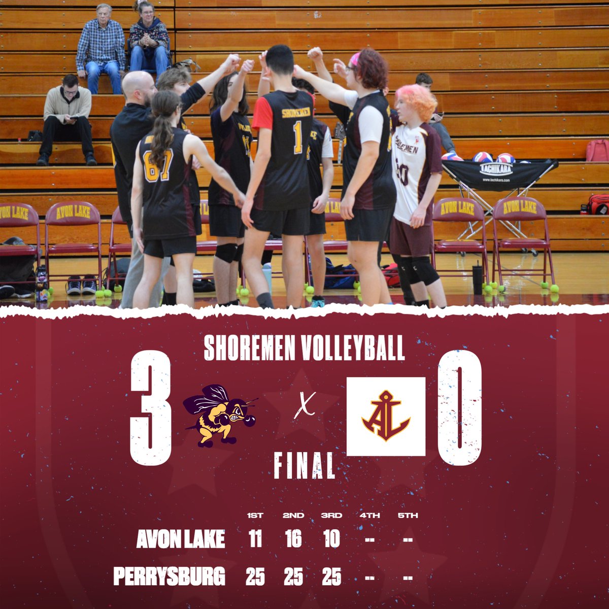 The Shoremen faced a very strong <a href="/PburgMensVB/">Perrysburg Boys Volleyball Club</a> team and fell short, dropping the match in three straight sets. 

We're back in action at home on Friday vs. Avon at 6:00pm.