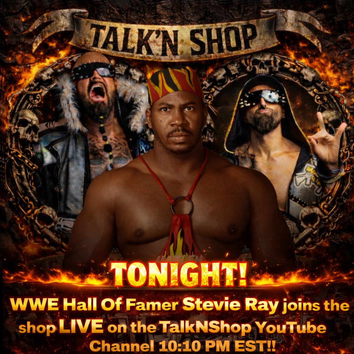 The_BigLG's tweet image. Line up keeps growing on this #TagTeam Legends edition of Talk N' Shop LIVE tonight! 2026 #WWE #HallofFame inductee @RealDemoSmash joins @MachineGunKA &amp;amp; I #talknshop YouTube 10:10pmEST @RealStevieRay