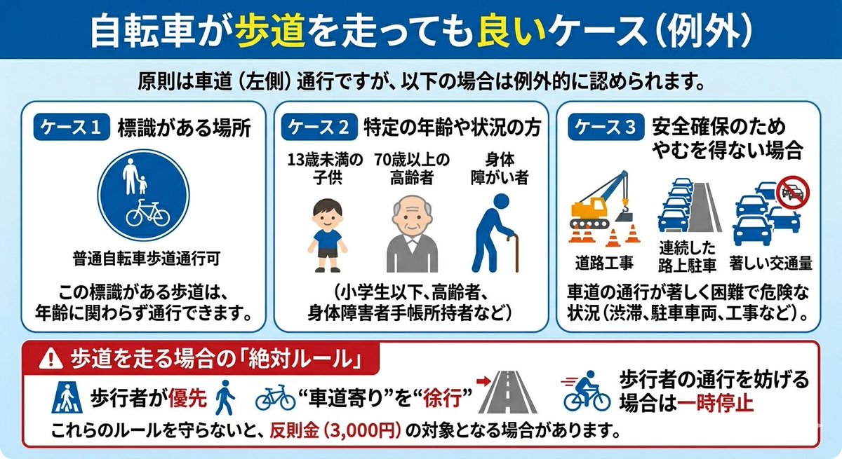 sankaku_lab's tweet photo. 一部歩道を走っても良い例外ケースもあります https://t.co/E6Q2sOX3Ik