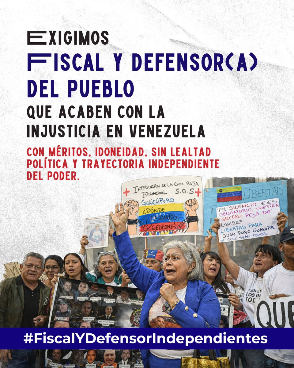 clippve's tweet photo. Exigimos una elección de Fiscal y Defensor(a) del Pueblo basada en mérito, idoneidad y trayectoria, no en lealtades políticas.

Basta de autoridades que encubren los abusos del poder.

#FiscalYDefensorIndependientes