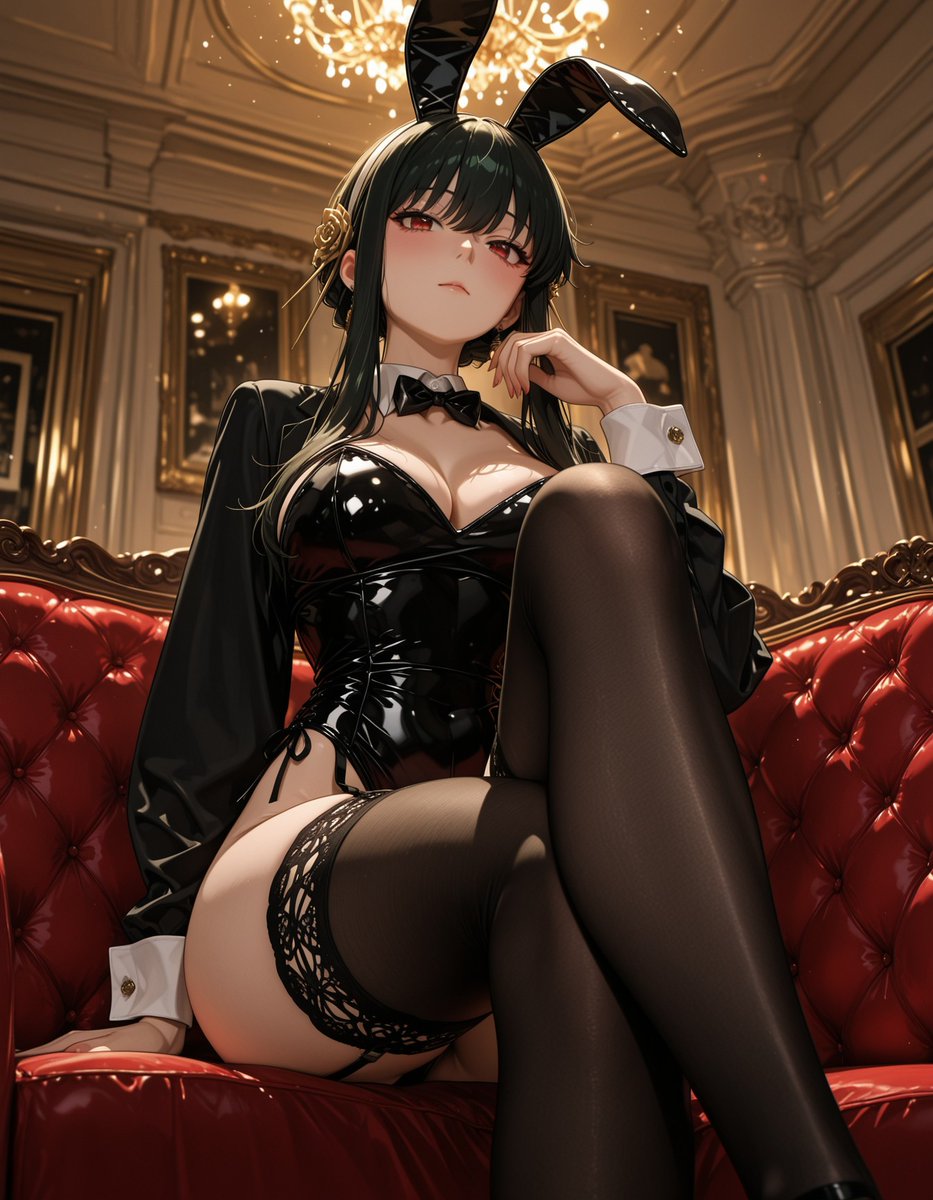 gsufb80699's tweet photo. #YorForger #ヨル・フォージャー #SPYxFAMILY #スパイファミリー #ThornPrincess #いばら姫 #BunnyGirl #バニーガール #Latex #Vinyl #RedSofa #LuxuryInterior #AIArt #AIイラスト好きさんとつながりたい https://t.co/GmyNtnArrf