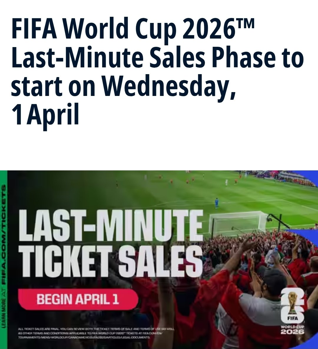 北中米W杯チケット最終先着販売詳細発表！📢 日本時間4/1(水)24:00から