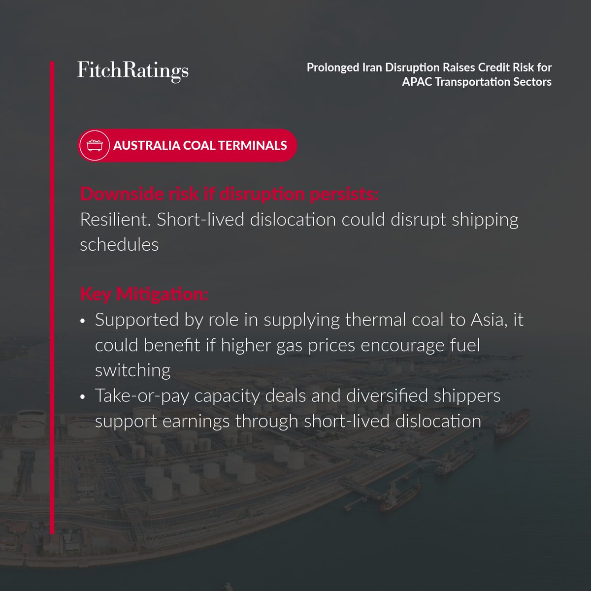 FitchRatings's tweet image. APAC port and airport operators would face mixed but increasingly negative credit effects if Iran-linked shipping and airspace disruption persists.

Read more: ow.ly/uemJ50YyrZp

#AsiaPacific #Ports #Airports #Transportation #Logistics #Credit