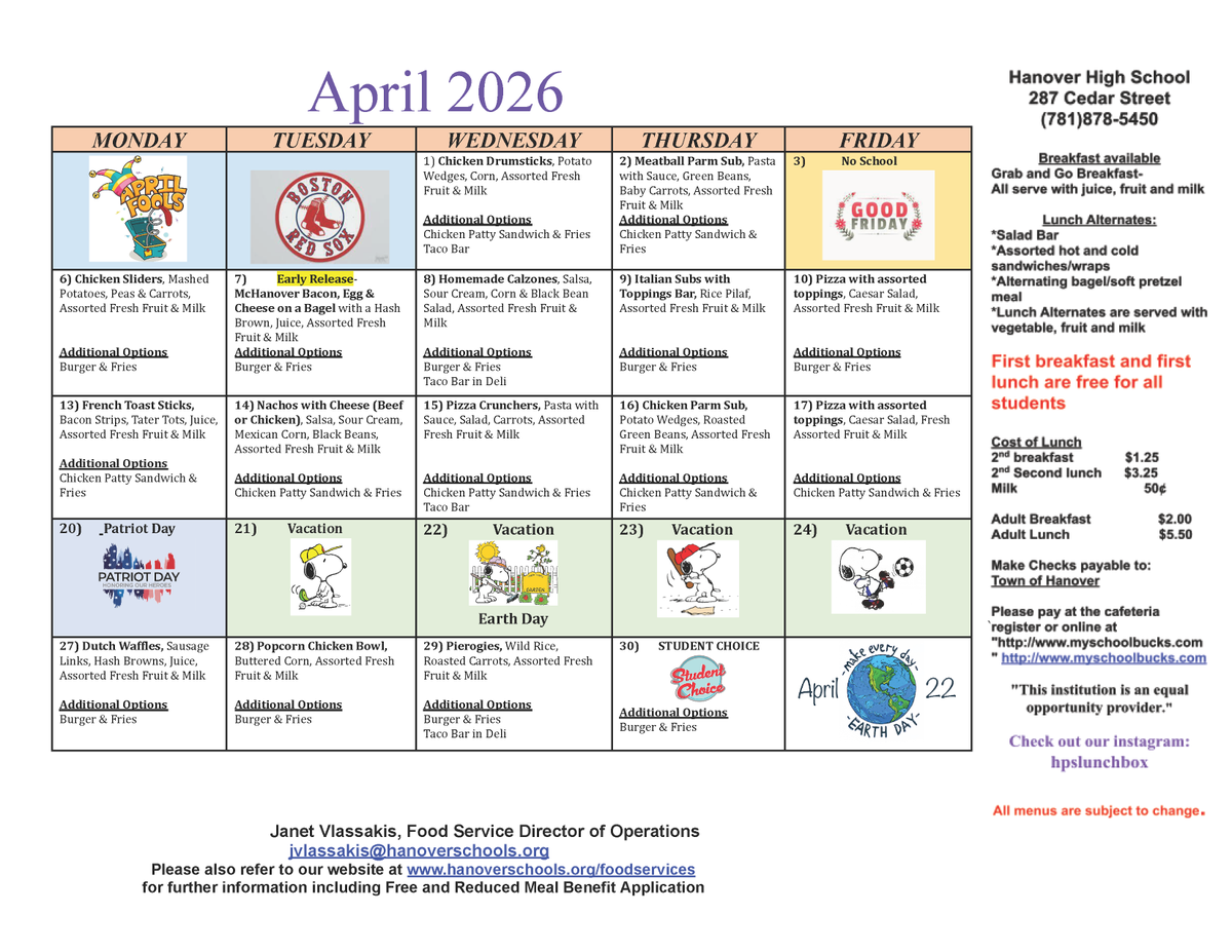 hpsma's tweet photo. Explore the Hanover Public Schools lunch menus for April 2026. Look at your school's offerings and discover delightful options for a satisfying meal! Bon appétit! 🍎🥗🍑 

For additional information, visit https://t.co/glcgu8QtXW https://t.co/iZ2QoIhkBA