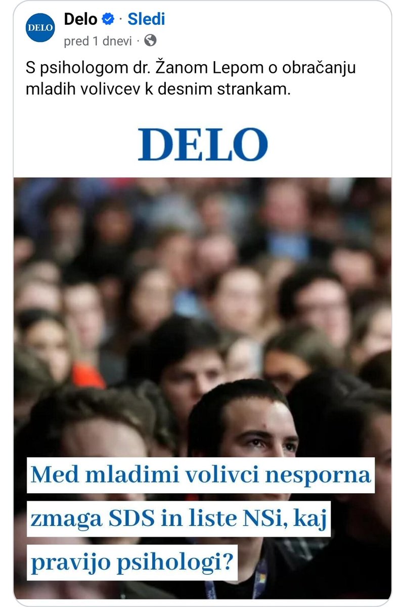 LukaSvetina's tweet photo. Naslov pa, kot da je z mladimi nekaj narobe in da rabijo psihologa, ker volijo desno. 🙄 https://t.co/BV4icNXyog