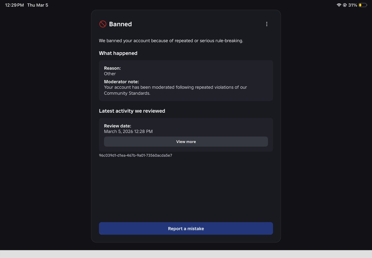 cvxzerq's tweet photo. @Roblox My account [jusbetalkin] was falsely terminated due to artificial intelligence on March 5th along with many other users. We are not bots in your comment section, we are real people who have invested into your platform! Reinstate our accounts! https://t.co/Uvk5zAQQQ7