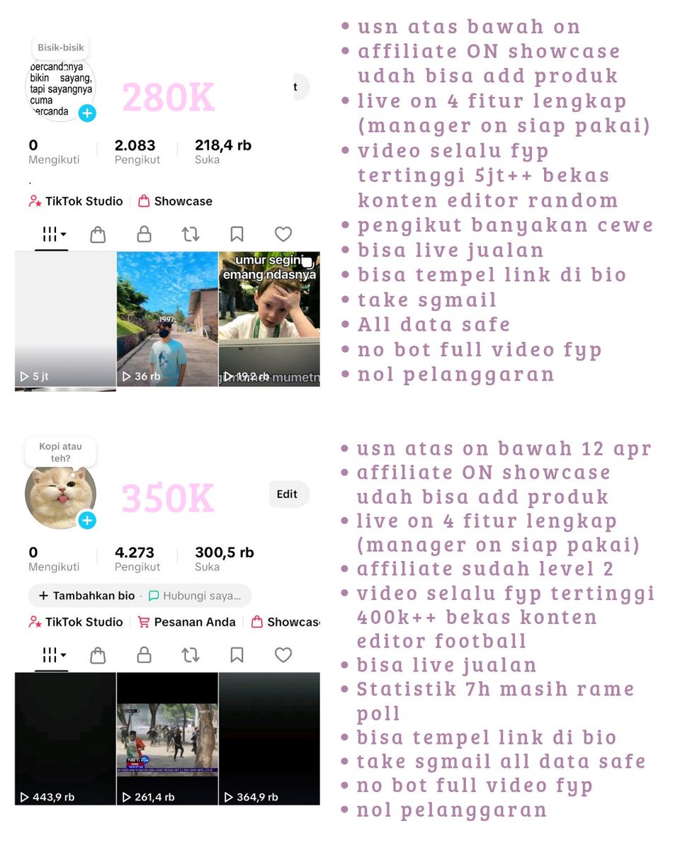 Airaa- jual akun tiktok 700++ testi tweet media