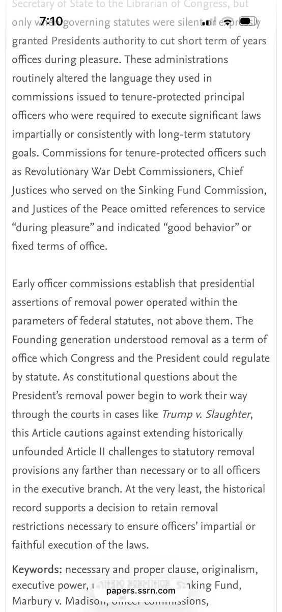 “The Interstitial Executive” is forthcoming in the <a href="/BYULRev/">BYU Law Review</a>! Historical officer commissions show that the Founding generation recognized Congress’s power to insulate executive officials from political control. papers.ssrn.com/sol3/papers.cf…